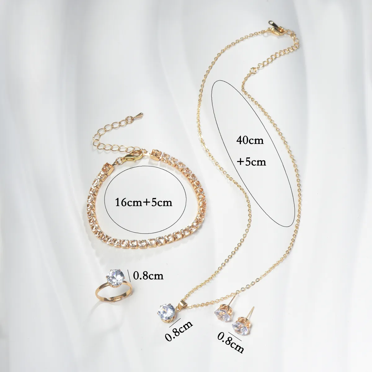 Zircon Jewelry Set for Women - European American Style Necklace, Earrings, Ring & Bracelet - Four Piece Bridal Jewelry Set - Yiwu Accessories Claw Chain showcase 9