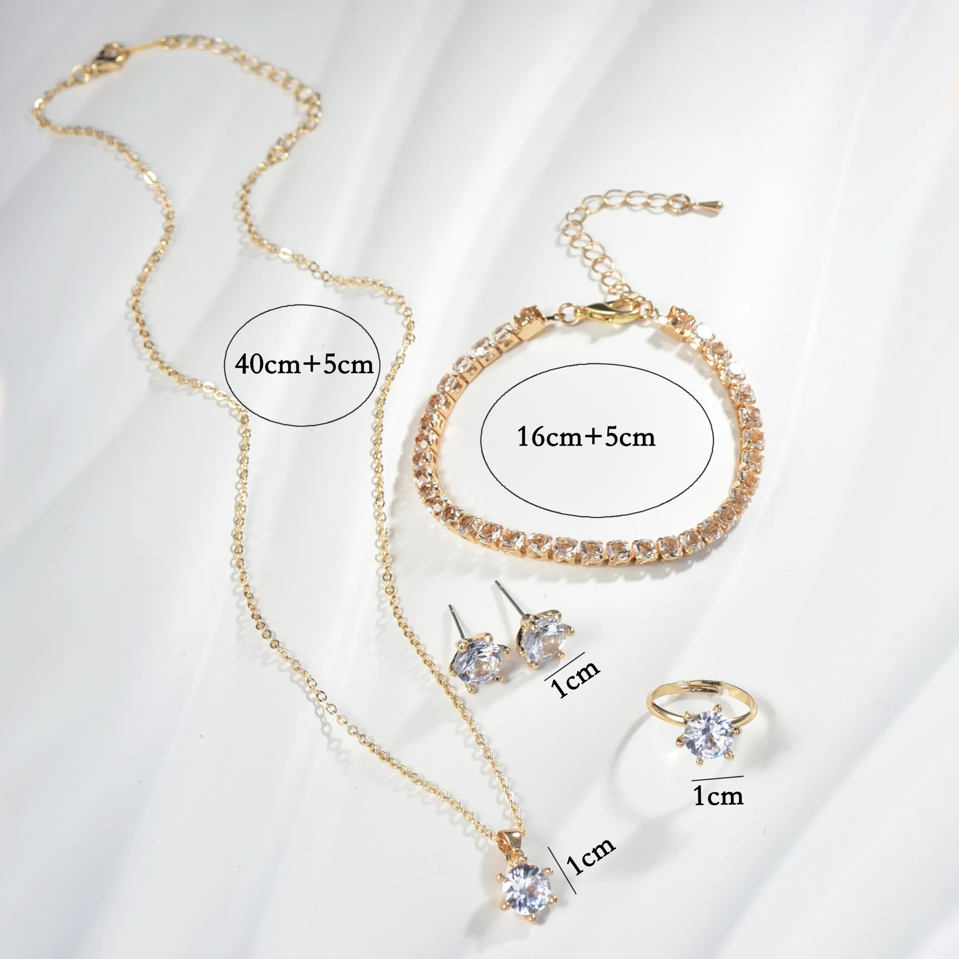 Zircon Jewelry Set for Women - European American Style Necklace, Earrings, Ring & Bracelet - Four Piece Bridal Jewelry Set - Yiwu Accessories Claw Chain thumbnail 4