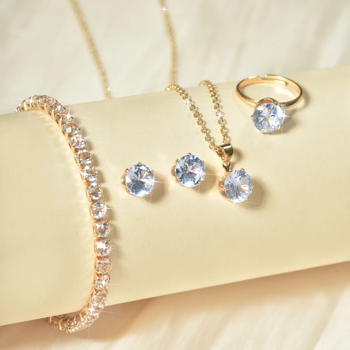 Zircon Jewelry Set for Women - European American Style Necklace, Earrings, Ring & Bracelet - Four Piece Bridal Jewelry Set - Yiwu Accessories Claw Chain showcase 6
