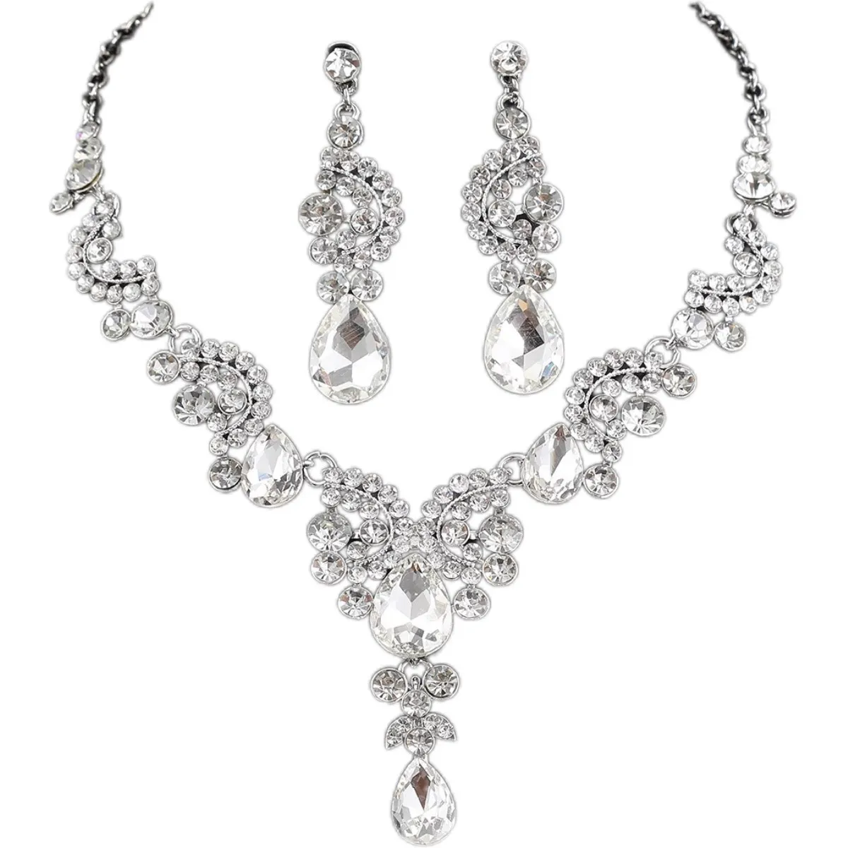 Sparkling Diamond Tassel Necklace and Earrings Set - Women's Luxury Jewelry Set - Elegant Court Style Lockbone Chain - Niche Design Neck Accessories thumbnail 5
