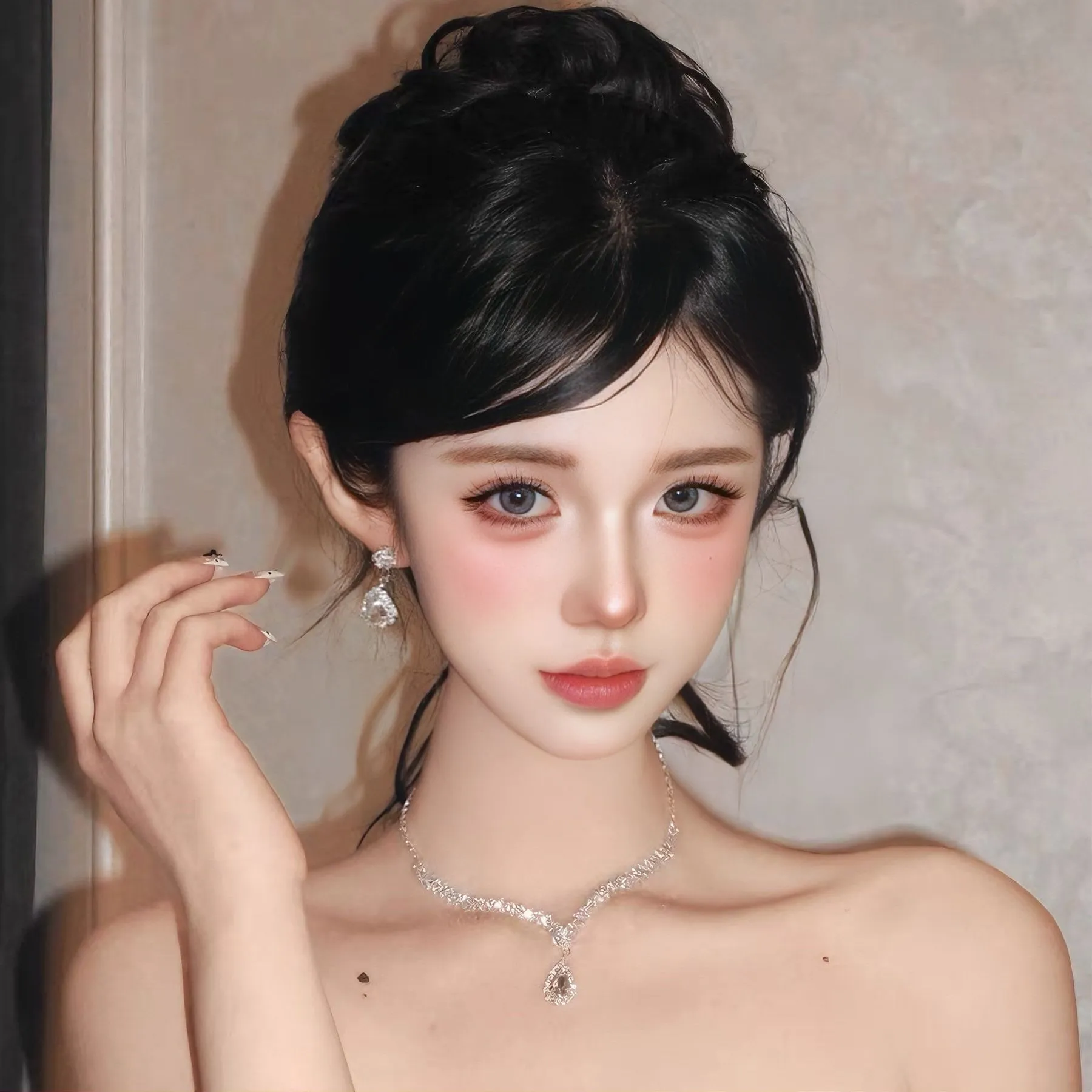 Sparkling Diamond Tassel Necklace and Earrings Set - Women's Luxury Jewelry Set - Elegant Court Style Lockbone Chain - Niche Design Neck Accessories thumbnail 6