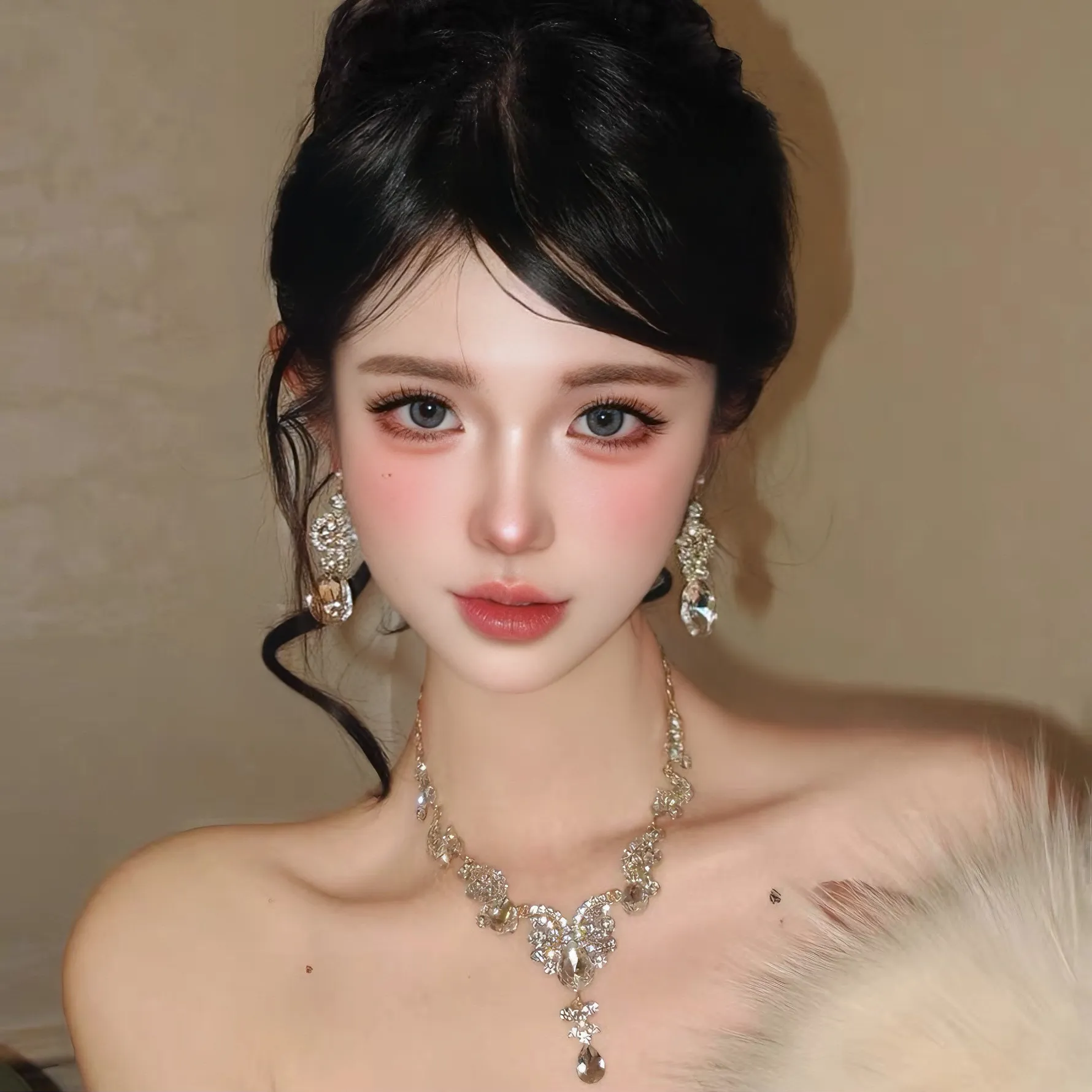 Sparkling Diamond Tassel Necklace and Earrings Set - Women's Luxury Jewelry Set - Elegant Court Style Lockbone Chain - Niche Design Neck Accessories thumbnail 8