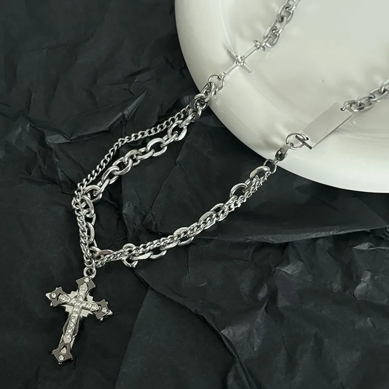 Star Cross Necklace Set for Men - Stylish Hip Hop Jewelry, Trendy Unisex Design, Cool Niche Couple Accessories Collection thumbnail 3