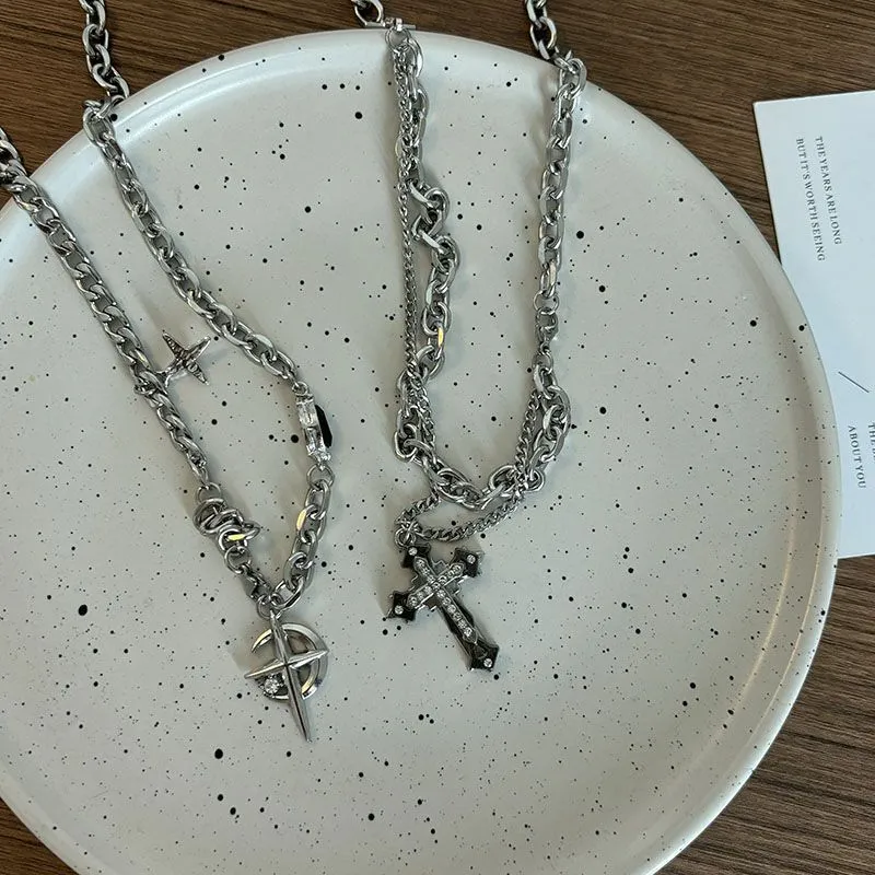 Star Cross Necklace Set for Men - Stylish Hip Hop Jewelry, Trendy Unisex Design, Cool Niche Couple Accessories Collection showcase 3