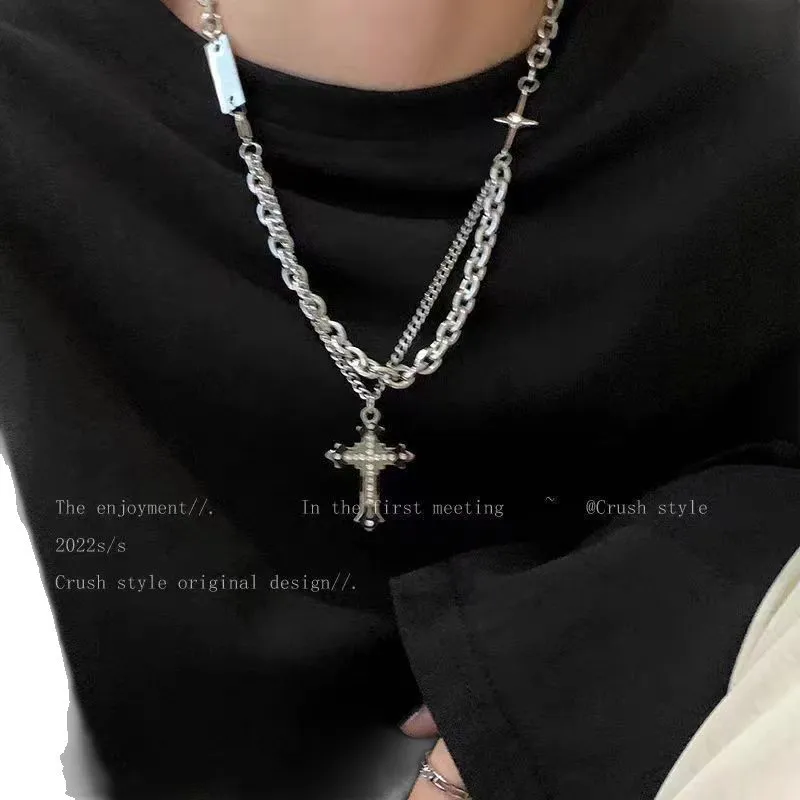 Star Cross Necklace Set for Men - Stylish Hip Hop Jewelry, Trendy Unisex Design, Cool Niche Couple Accessories Collection thumbnail 5