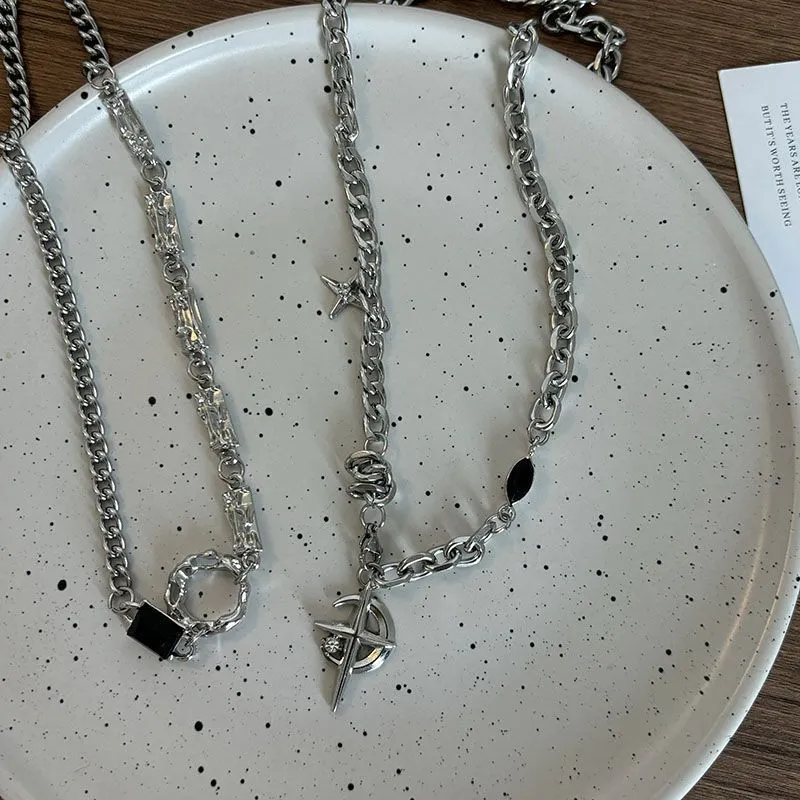 Star Cross Necklace Set for Men - Stylish Hip Hop Jewelry, Trendy Unisex Design, Cool Niche Couple Accessories Collection showcase 4