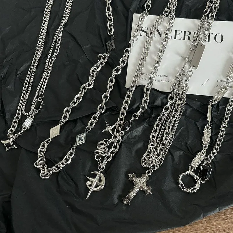 Star Cross Necklace Set for Men - Stylish Hip Hop Jewelry, Trendy Unisex Design, Cool Niche Couple Accessories Collection showcase 2