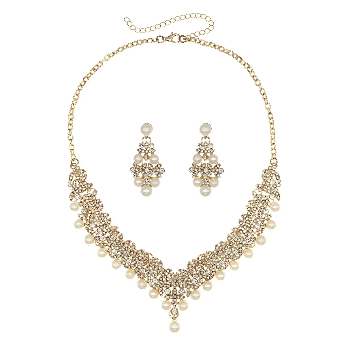 Rhinestone Jewelry Set for Women - European American Style Necklace and Earrings - Exaggerated Retro Alloy Fashion Jewelry Set thumbnail 8
