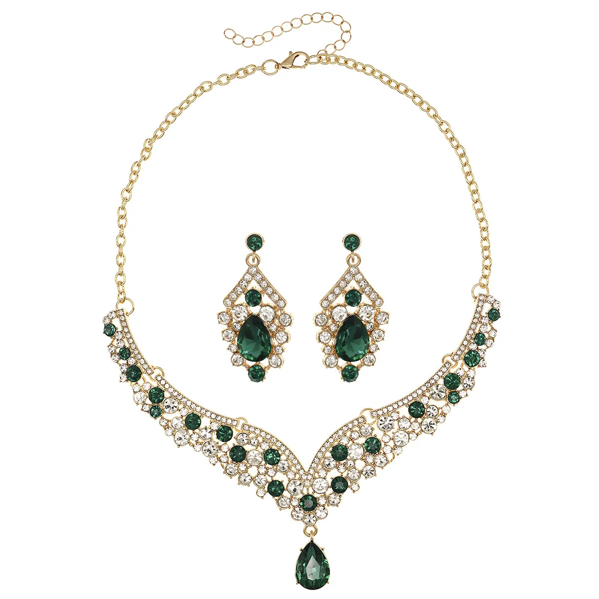 Rhinestone Jewelry Set for Women - European American Style Necklace and Earrings - Exaggerated Retro Alloy Fashion Jewelry Set showcase 14