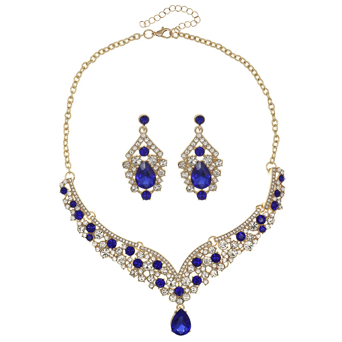 Rhinestone Jewelry Set for Women - European American Style Necklace and Earrings - Exaggerated Retro Alloy Fashion Jewelry Set showcase 15