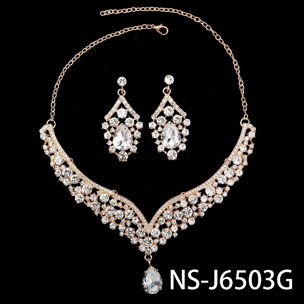 Rhinestone Jewelry Set for Women - European American Style Necklace and Earrings - Exaggerated Retro Alloy Fashion Jewelry Set thumbnail 9
