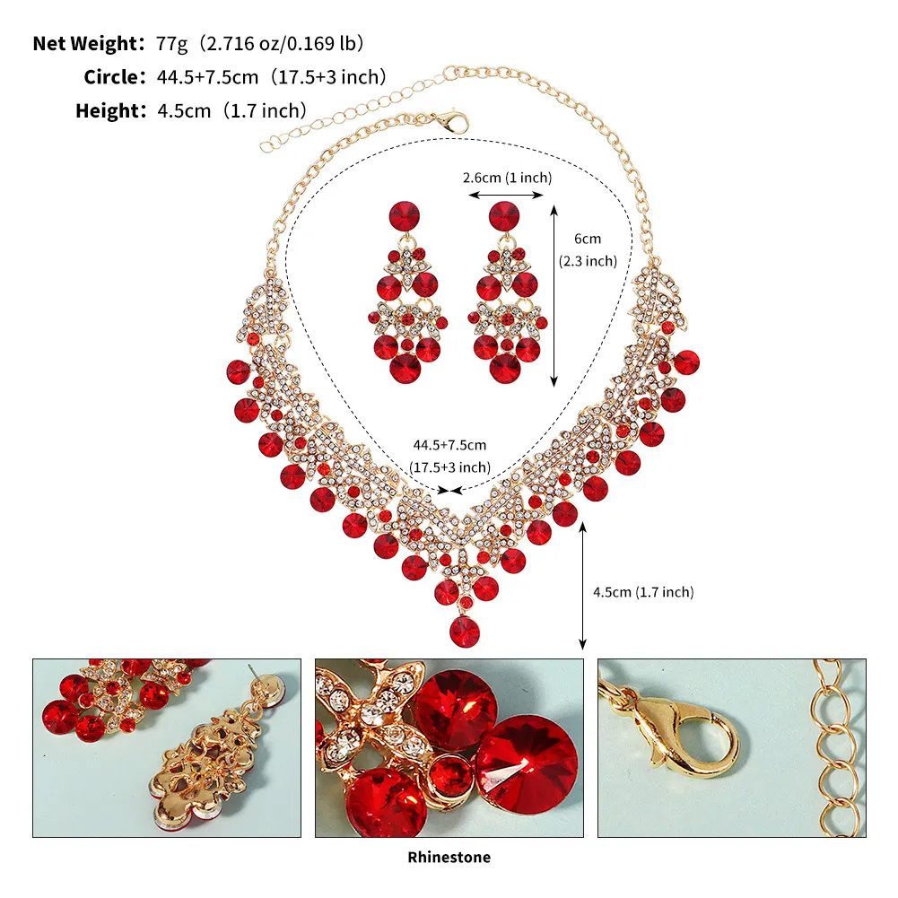 Rhinestone Jewelry Set for Women - European American Style Necklace and Earrings - Exaggerated Retro Alloy Fashion Jewelry Set showcase 3