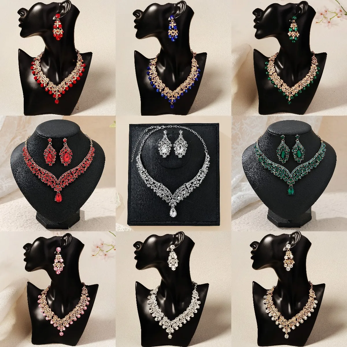 Rhinestone Jewelry Set for Women - European American Style Necklace and Earrings - Exaggerated Retro Alloy Fashion Jewelry Set