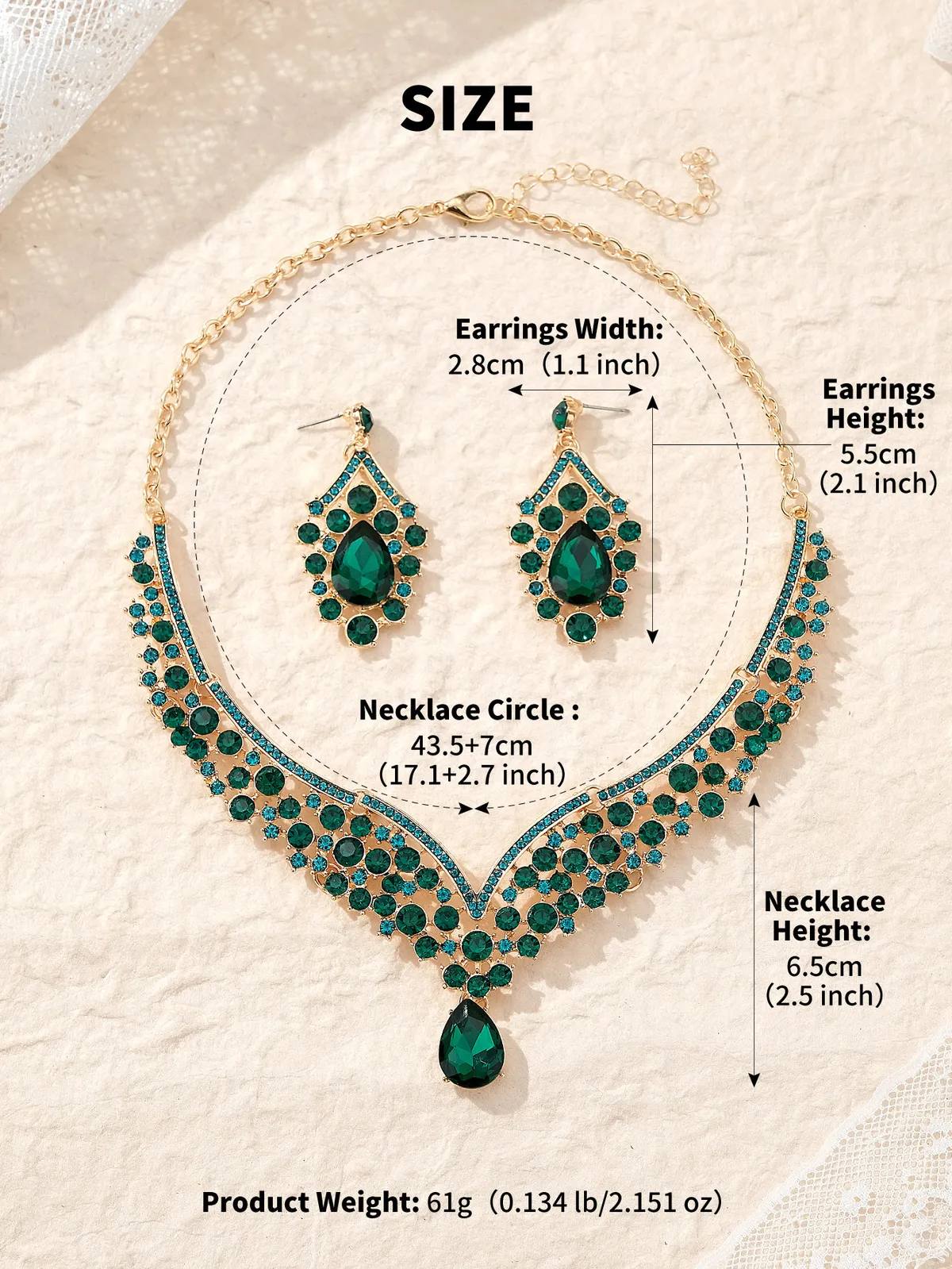 Rhinestone Jewelry Set for Women - European American Style Necklace and Earrings - Exaggerated Retro Alloy Fashion Jewelry Set showcase 2