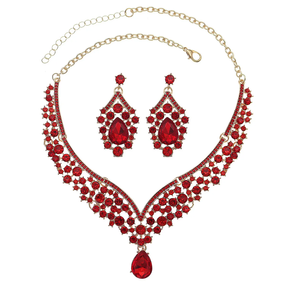 Rhinestone Jewelry Set for Women - European American Style Necklace and Earrings - Exaggerated Retro Alloy Fashion Jewelry Set thumbnail 5