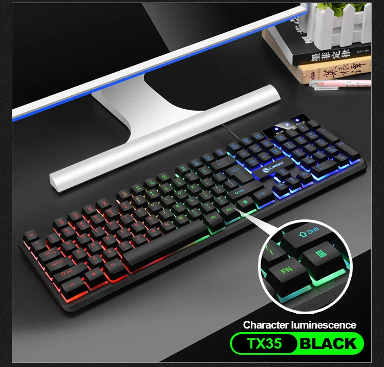 TX35 Luminous Wired Gaming Keyboard - Suspension Mechanical Feel - USB Ergonomic Keyboard for Home, Office, PC Gaming - LED Backlit Keyboard showcase 1