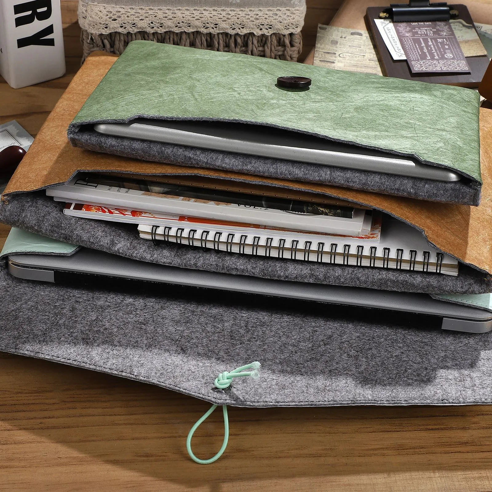 Dupont Paper Briefcase Business Notebook Protective Cover Retro Tablet Liner Bag Multi-Functional Storage Bag - Lightweight, Durable, Water-Resistant, Stylish Design for Professionals and Students thumbnail 2