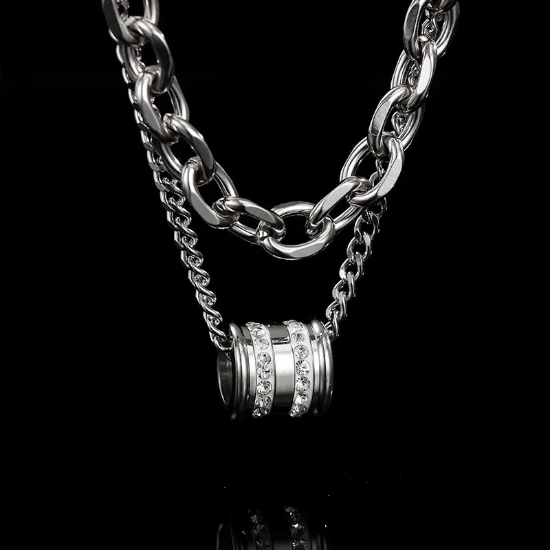 Men's Double Layer Diamond Necklace - Stacked Bead Titanium Steel Hip Hop Clavicle Chain - Trendy, Cool, High-End Fashion Jewelry for Men showcase 2