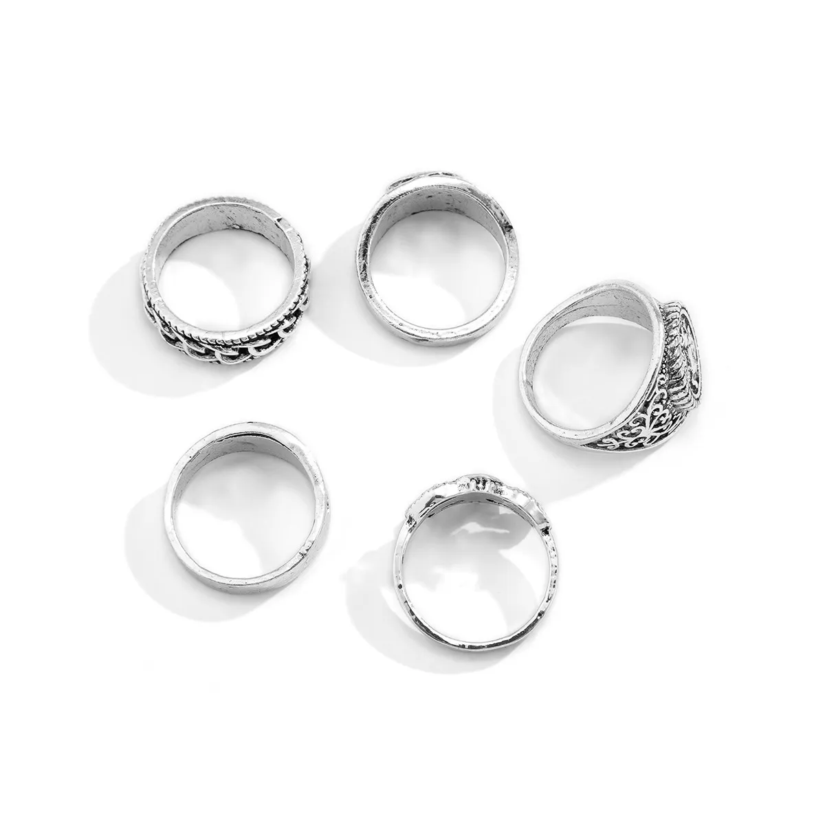 Men's Vintage Metal Rings Set - Retro Totem Geometric Design, Cool Trendy Rings for Men, 5-Piece Set, Fashion Jewelry Accessories thumbnail 5
