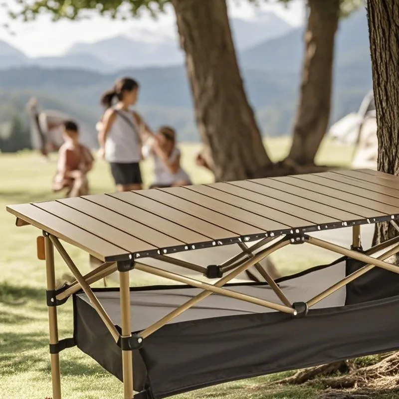 Portable Outdoor Folding Camping Table and Chair Set - Lightweight Aluminum Picnic Table with Integrated Seating - Perfect for Camping, Hiking, and Travel thumbnail 1