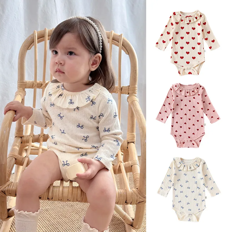 Baby Romper Spring Pure Cotton Class A Newborn Clothes Unisex Lace Collar Jumpsuit Crawling Suit for Infants and Toddlers thumbnail 1