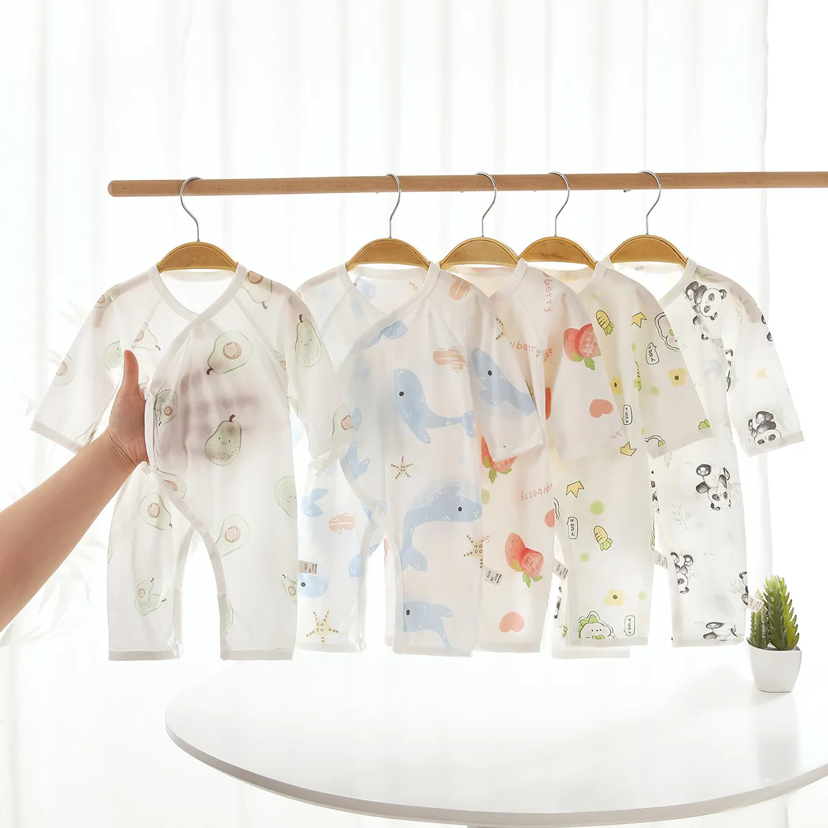 Baby Summer Cotton Jumpsuit - Breathable Newborn Romper, Thin Air Conditioning Clothing, Class A Certified - Infant Bodysuit for Hot Weather thumbnail 1