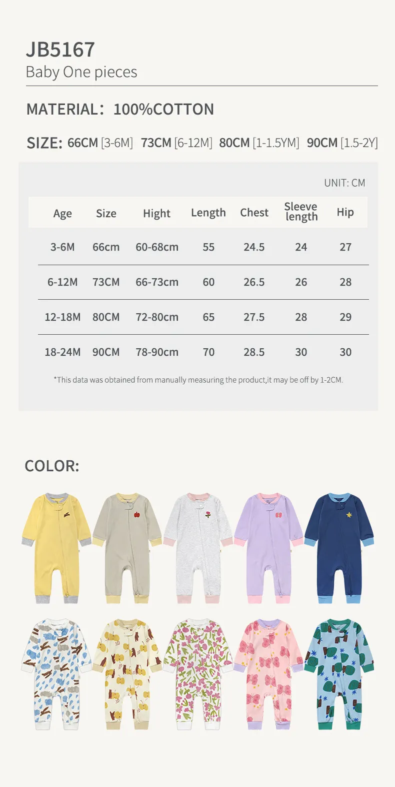 Baby Cotton Romper Jumpsuit A-Class Zipper Bodysuit Outwear, Long Sleeve One-Piece Pajamas for Infants, Suitable for All Seasons showcase 13