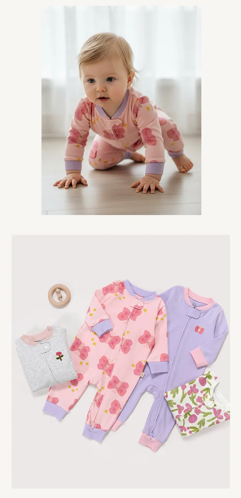 Baby Cotton Romper Jumpsuit A-Class Zipper Bodysuit Outwear, Long Sleeve One-Piece Pajamas for Infants, Suitable for All Seasons showcase 11
