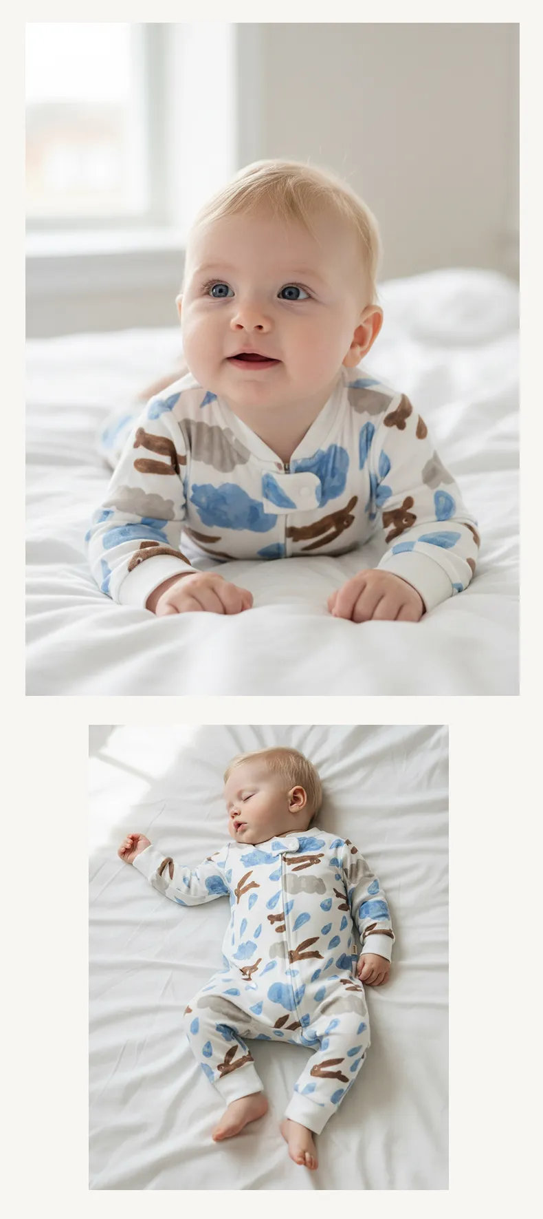 Baby Cotton Romper Jumpsuit A-Class Zipper Bodysuit Outwear, Long Sleeve One-Piece Pajamas for Infants, Suitable for All Seasons showcase 5