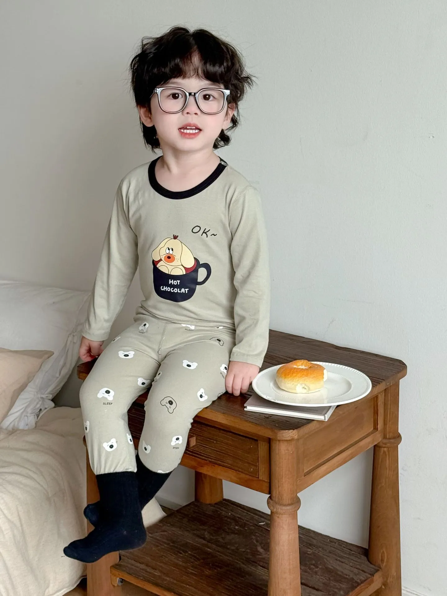 Kids Thermal Underwear Set - Lycra Seamless Pure Cotton - Boys and Girls Autumn Clothes, Pants, Baby Home Wear - Spring and Autumn thumbnail 9