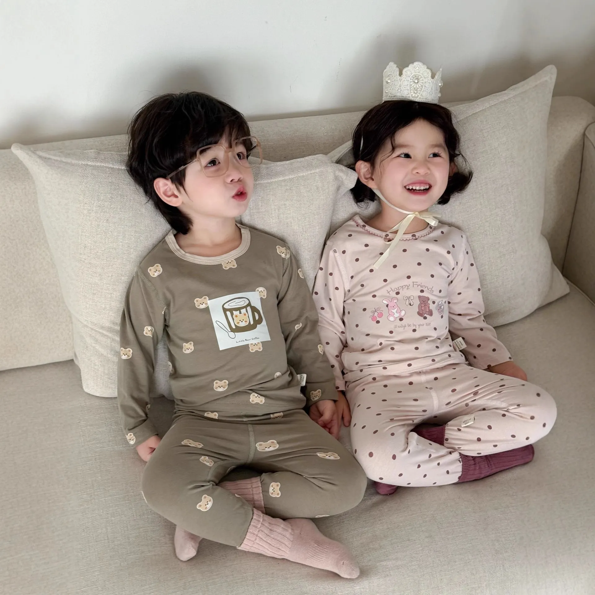 Kids Thermal Underwear Set - Lycra Seamless Pure Cotton - Boys and Girls Autumn Clothes, Pants, Baby Home Wear - Spring and Autumn thumbnail 2