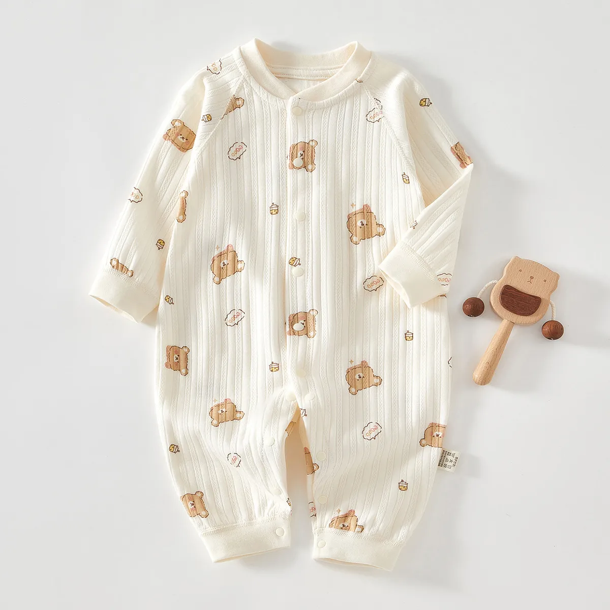 Jacquard All-Over Printed Bear Head Jumpsuit Spring & Fall