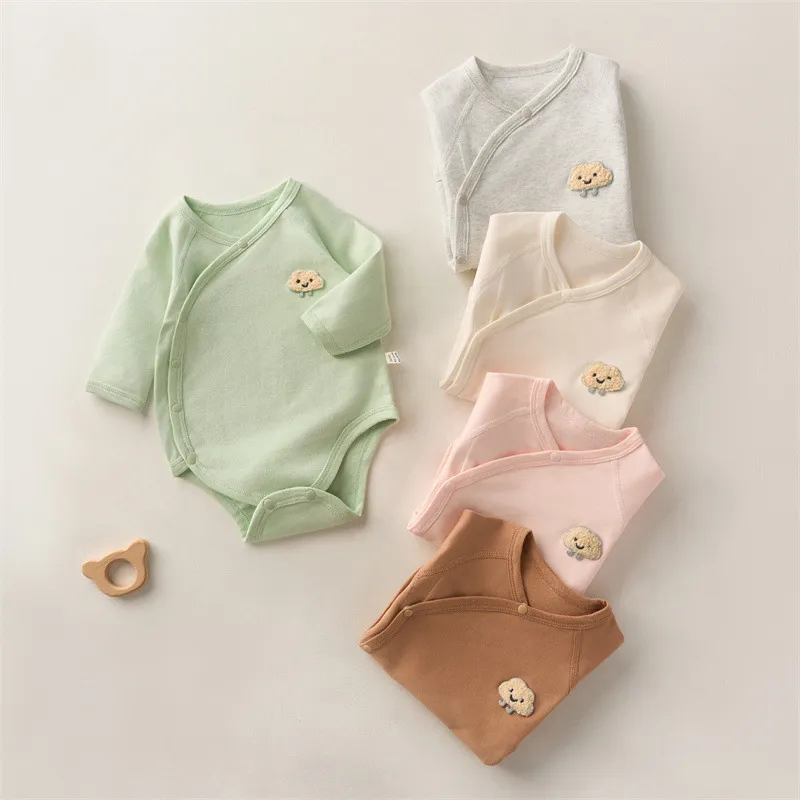 Newborn Baby Clothes Cotton Wrap Bodysuit Autumn Winter 0-1 Year Old Infant Triangle Romper Class A Base Layer Comfortable Sleepwear thumbnail 1