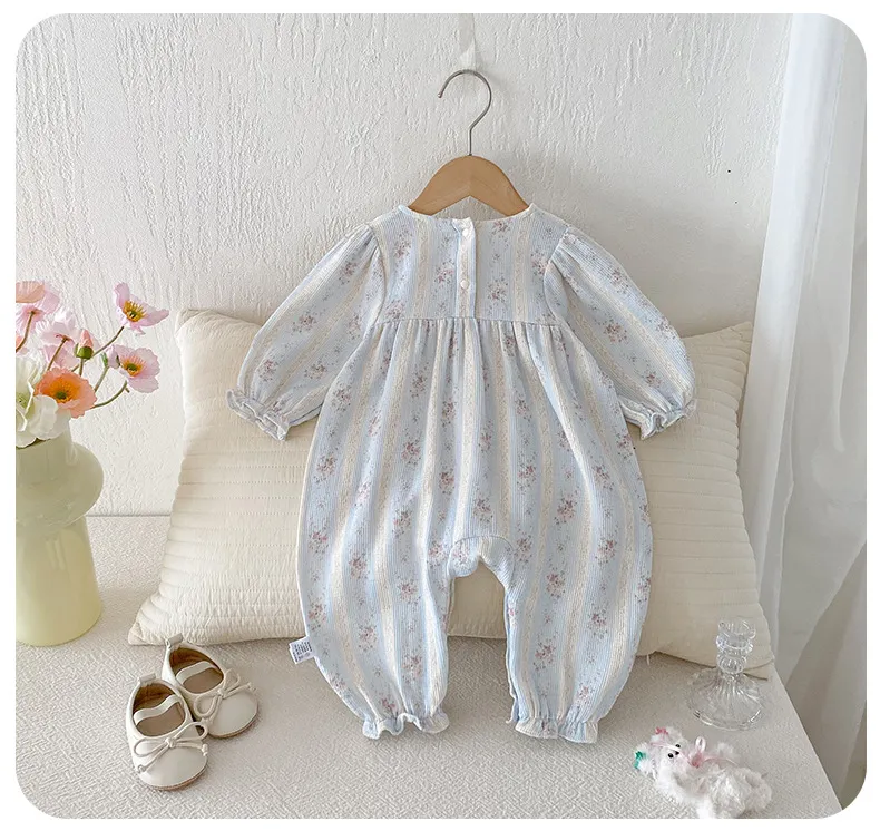 Infant Floral Jumpsuit with Doll Collar - Autumn Style Baby Girl Romper - Fashionable One-Piece Bodysuit with Bag Fart Design showcase 11