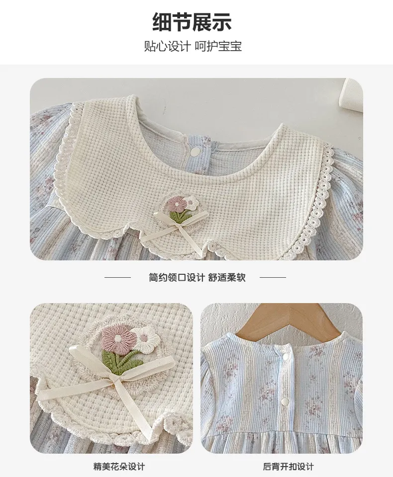 Infant Floral Jumpsuit with Doll Collar - Autumn Style Baby Girl Romper - Fashionable One-Piece Bodysuit with Bag Fart Design showcase 4