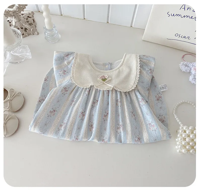Infant Floral Jumpsuit with Doll Collar - Autumn Style Baby Girl Romper - Fashionable One-Piece Bodysuit with Bag Fart Design showcase 10