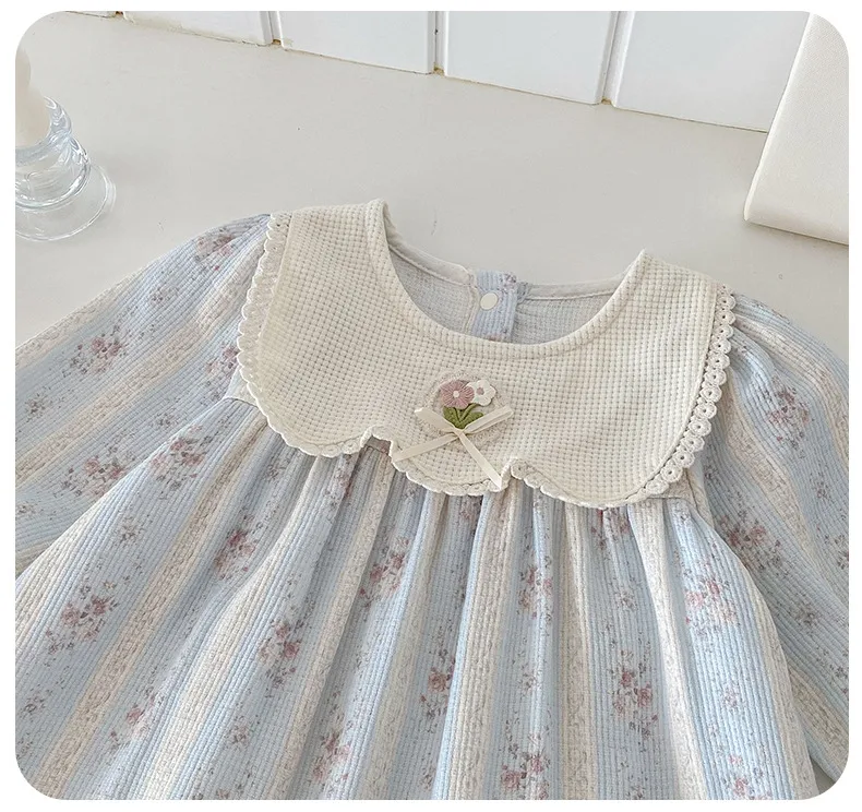 Infant Floral Jumpsuit with Doll Collar - Autumn Style Baby Girl Romper - Fashionable One-Piece Bodysuit with Bag Fart Design showcase 12