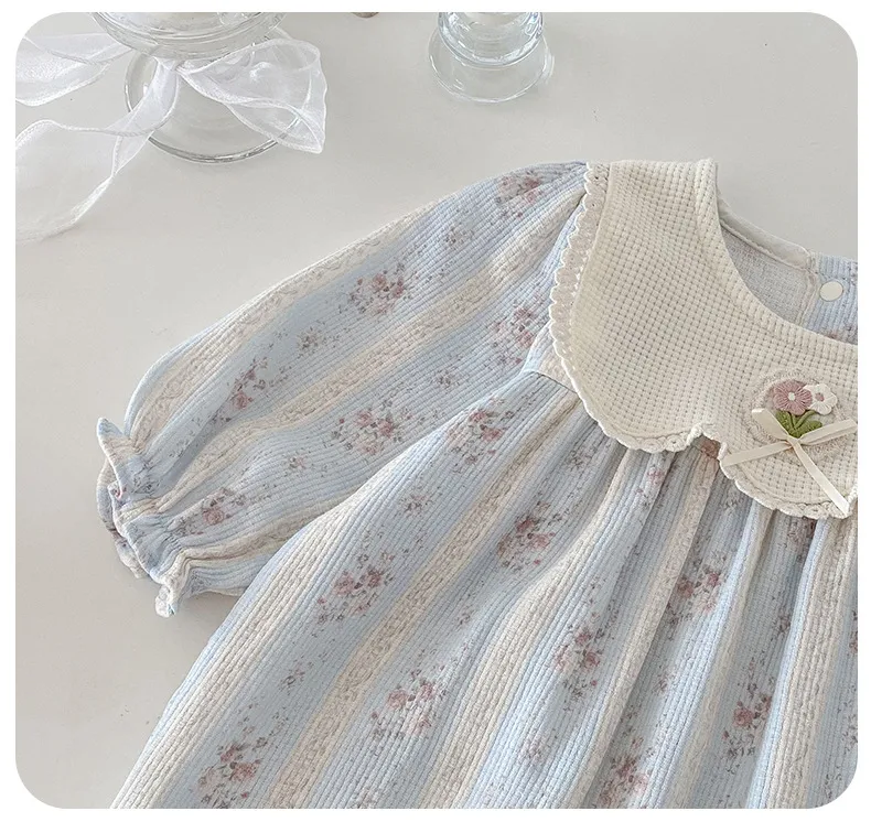 Infant Floral Jumpsuit with Doll Collar - Autumn Style Baby Girl Romper - Fashionable One-Piece Bodysuit with Bag Fart Design showcase 14