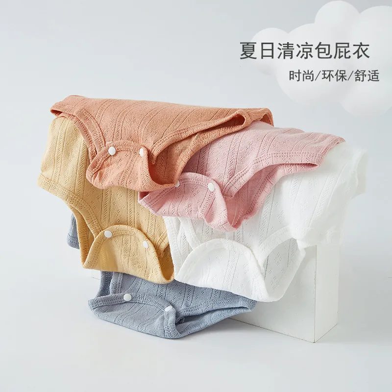 Summer Baby Sling Triangle Bag Fart Clothes Pure Cotton Belly Protecting Newborns Thin Summer Vest Baby's Hone-piece Clothes thumbnail 4