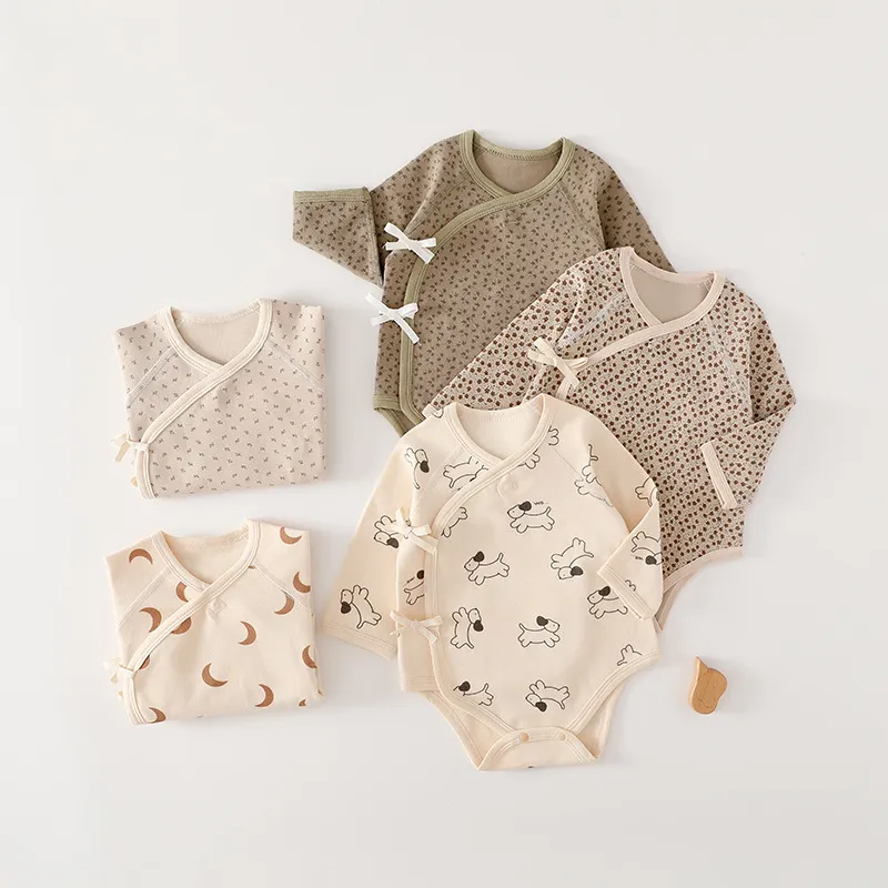 Baby Velvet Jumpsuit Spring Autumn Thin Cotton Romper - Unisex Infant Bodysuit Triangle Snap Closure - Stylish Outfits for Newborns & Toddlers thumbnail 1