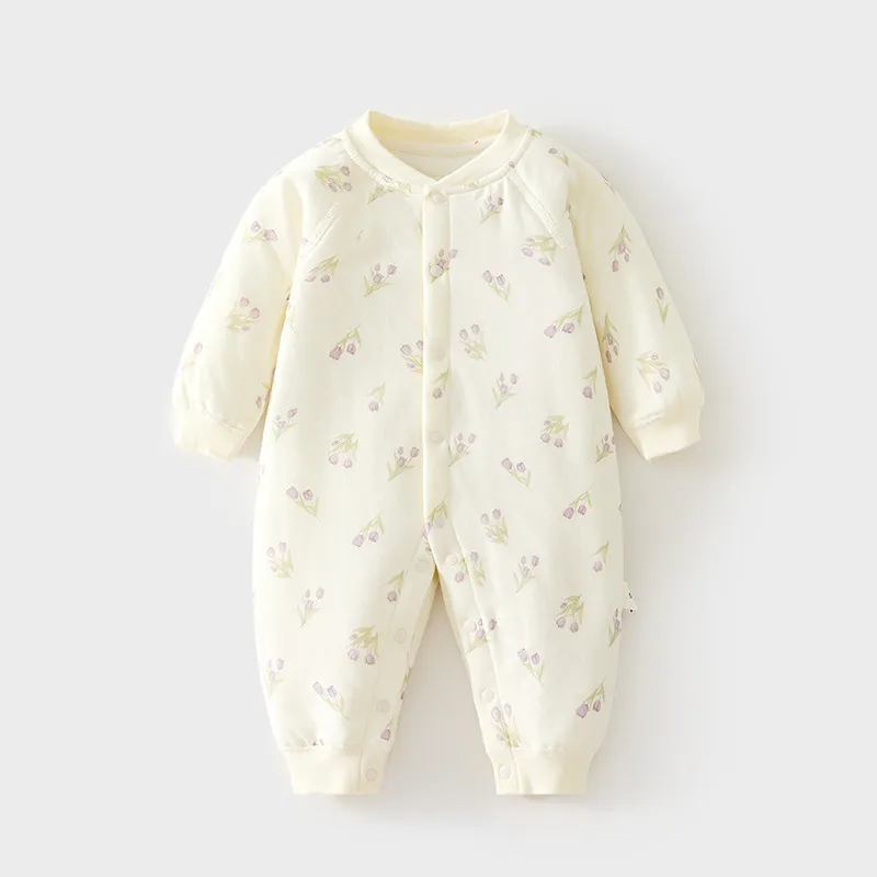 Baby Winter Romper Jumpsuit Quilted Cotton Padded Warm Outfit - Newborn Infant Thickened Split Leg Crawling Suit for Autumn/Winter thumbnail 3