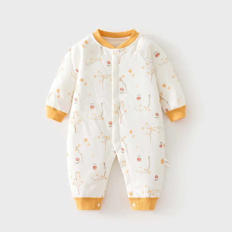 Baby Winter Romper Jumpsuit Quilted Cotton Padded Warm Outfit - Newborn Infant Thickened Split Leg Crawling Suit for Autumn/Winter thumbnail 4
