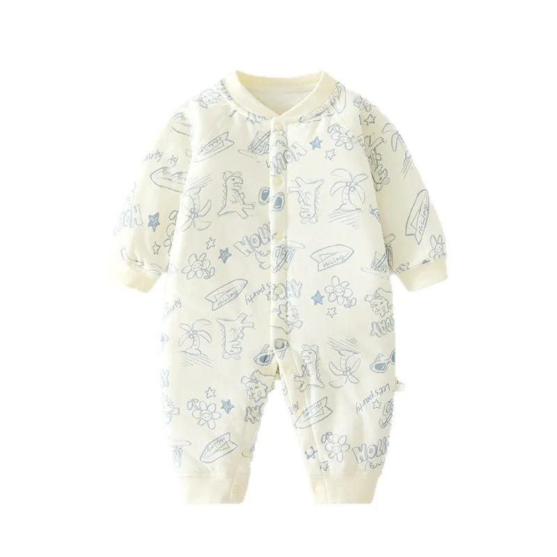 Baby Winter Romper Jumpsuit Quilted Cotton Padded Warm Outfit - Newborn Infant Thickened Split Leg Crawling Suit for Autumn/Winter thumbnail 5