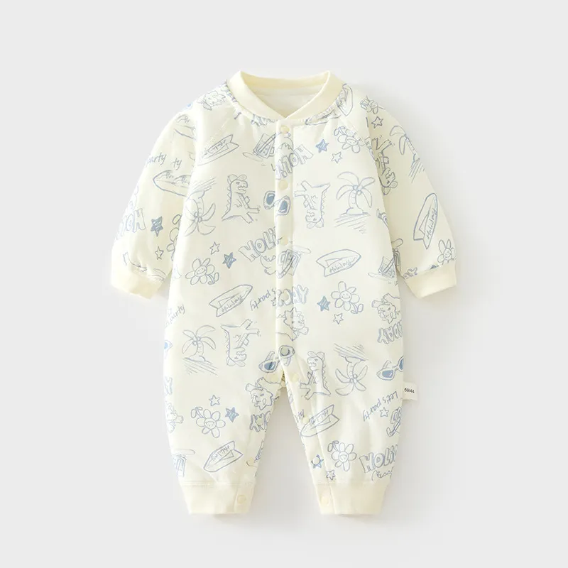Baby Winter Romper Jumpsuit Quilted Cotton Padded Warm Outfit - Newborn Infant Thickened Split Leg Crawling Suit for Autumn/Winter thumbnail 7