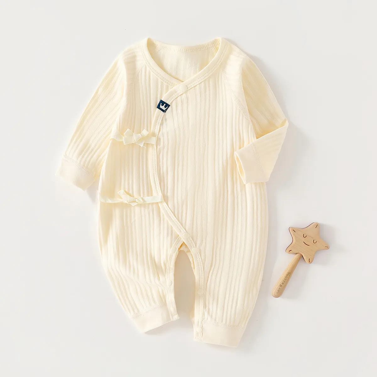 Newborn Baby Clothes Pure Cotton Romper Jumpsuit - Butterfly Design, Monk-Style, Spring, Autumn, All Seasons - Soft and Comfortable for Infants thumbnail 3