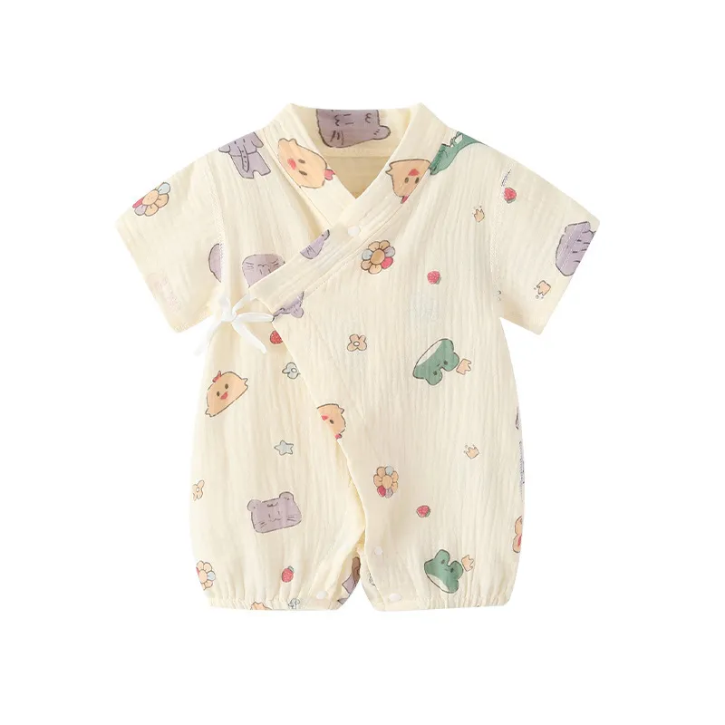 Baby Summer Clothes Set - Thin Short-Sleeved Cotton Jumpsuit for Newborns & Infants - Lightweight Gauze Climbing Wear for Hot Weather thumbnail 1