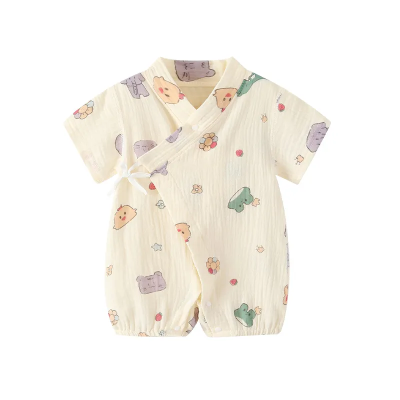 Baby Summer Clothes Set - Thin Short-Sleeved Cotton Jumpsuit for Newborns & Infants - Lightweight Gauze Climbing Wear for Hot Weather thumbnail 5