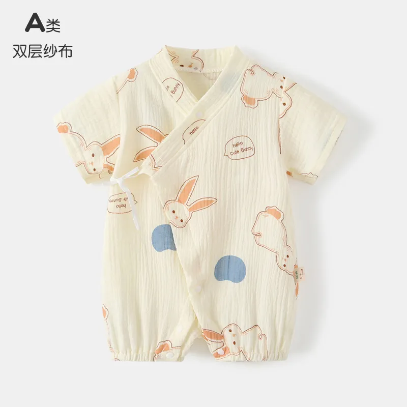 Baby Summer Clothes Set - Thin Short-Sleeved Cotton Jumpsuit for Newborns & Infants - Lightweight Gauze Climbing Wear for Hot Weather thumbnail 8