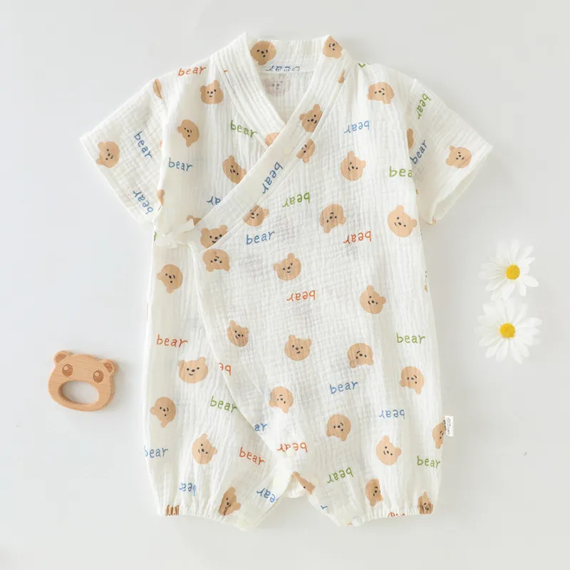Baby Summer Clothes Set - Thin Short-Sleeved Cotton Jumpsuit for Newborns & Infants - Lightweight Gauze Climbing Wear for Hot Weather thumbnail 10