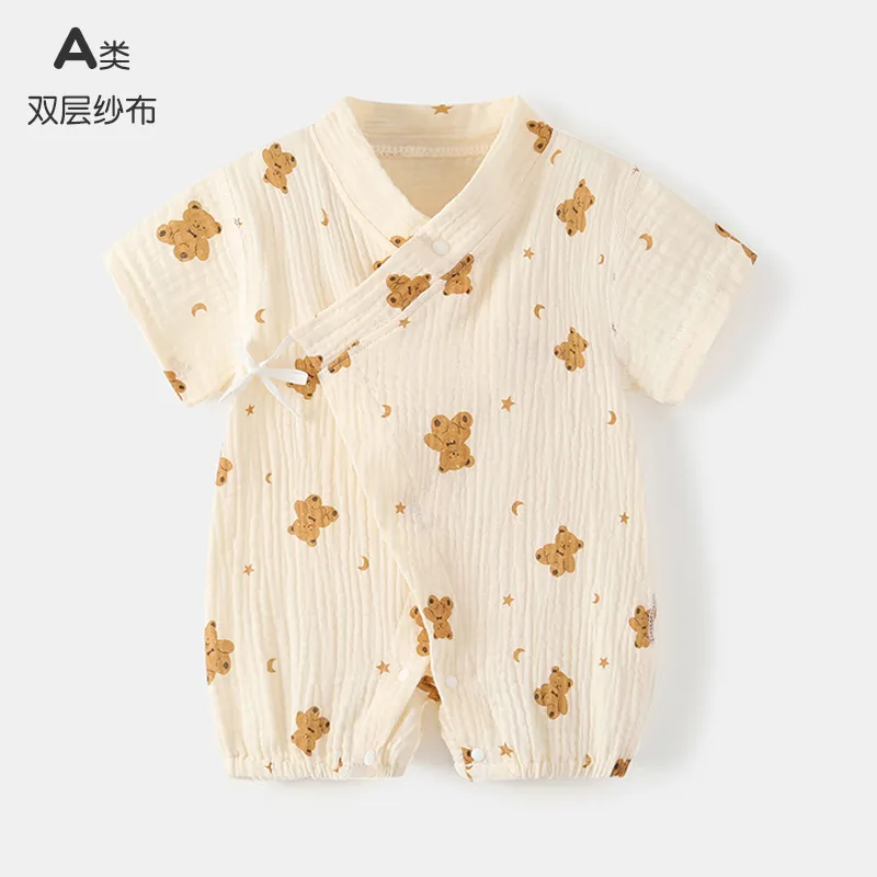 Baby Summer Clothes Set - Thin Short-Sleeved Cotton Jumpsuit for Newborns & Infants - Lightweight Gauze Climbing Wear for Hot Weather thumbnail 7